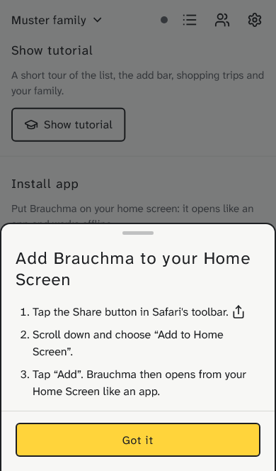 The install instructions on an iPhone
